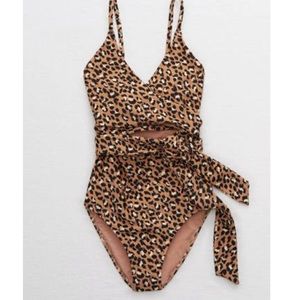 Aerie Leopard Wrap One Piece Swimsuit (Large LONG)